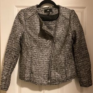 H&M Metallic Tweed Asymmetrical Zipper Blazer